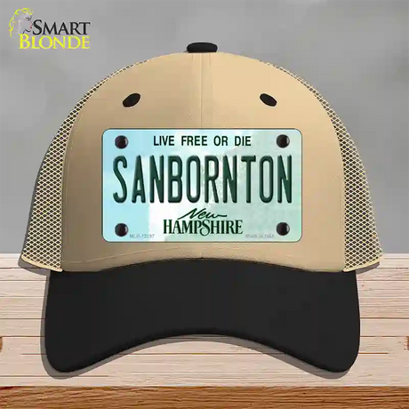 Sanbornton New Hampshire Novelty License Plate Hat Mesh / Khaki|Black