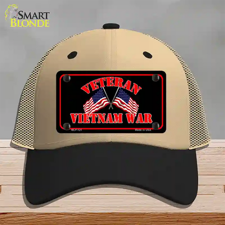 Vietnam War Veteran Novelty License Plate Hat Mesh / Khaki|Black