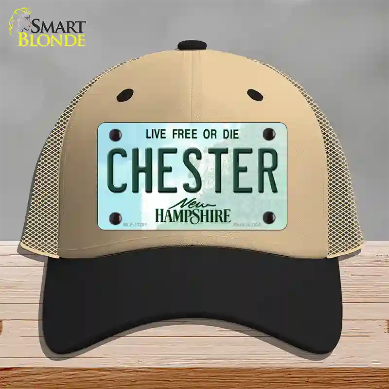 Chester New Hampshire Novelty License Plate Hat Mesh / Khaki|Black