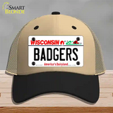 Badgers Wisconsin Novelty License Plate Hat Mesh / Khaki|Black