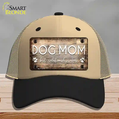 Dog Mom Novelty License Plate Hat Mesh / Khaki|Black