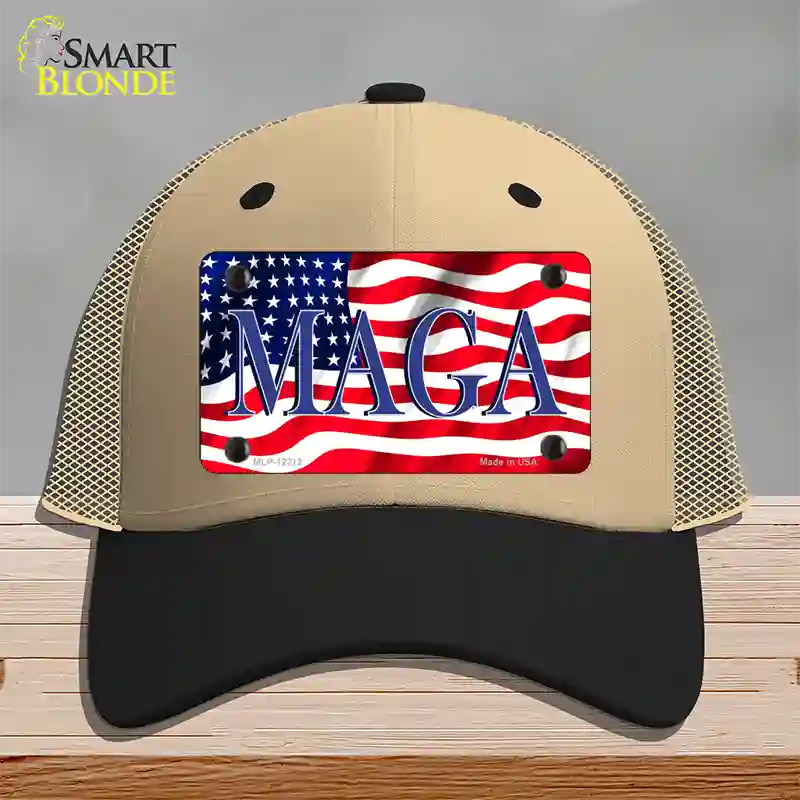 MAGA Flag Novelty License Plate Hat Mesh / Khaki|Black