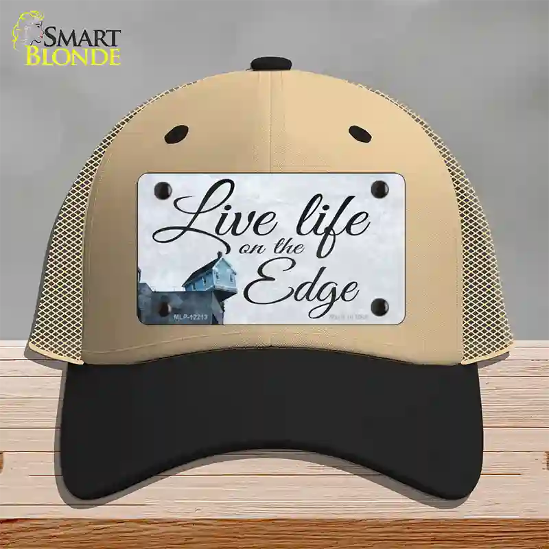 Live Life on the Edge Novelty License Plate Hat Mesh / Khaki|Black