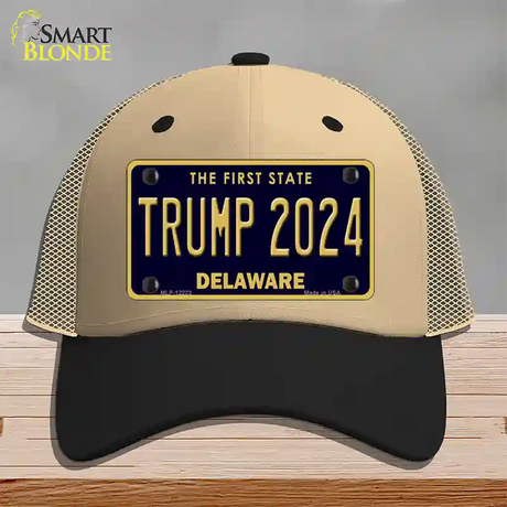 Trump 2024 Delaware Novelty License Plate Hat Mesh / Khaki|Black