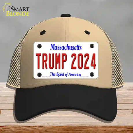 Trump 2024 Massachusetts Novelty License Plate Hat Mesh / Khaki|Black