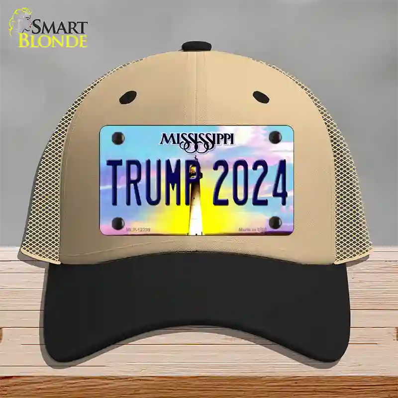 Trump 2024 Mississippi Novelty License Plate Hat Mesh / Khaki|Black