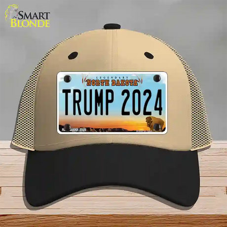 Trump 2024 North Dakota Novelty License Plate Hat Mesh / Khaki|Black