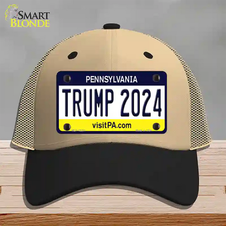 Trump 2024 Pennsylvania Novelty License Plate Hat Mesh / Khaki|Black