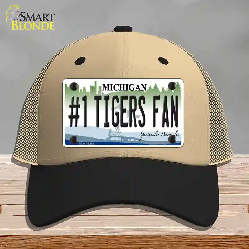 Number 1 Tigers Fan Michigan Novelty License Plate Hat Mesh / Khaki|Black