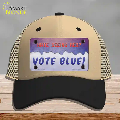 Hate Seeing Red Vote Blue Novelty License Plate Hat Mesh / Khaki|Black