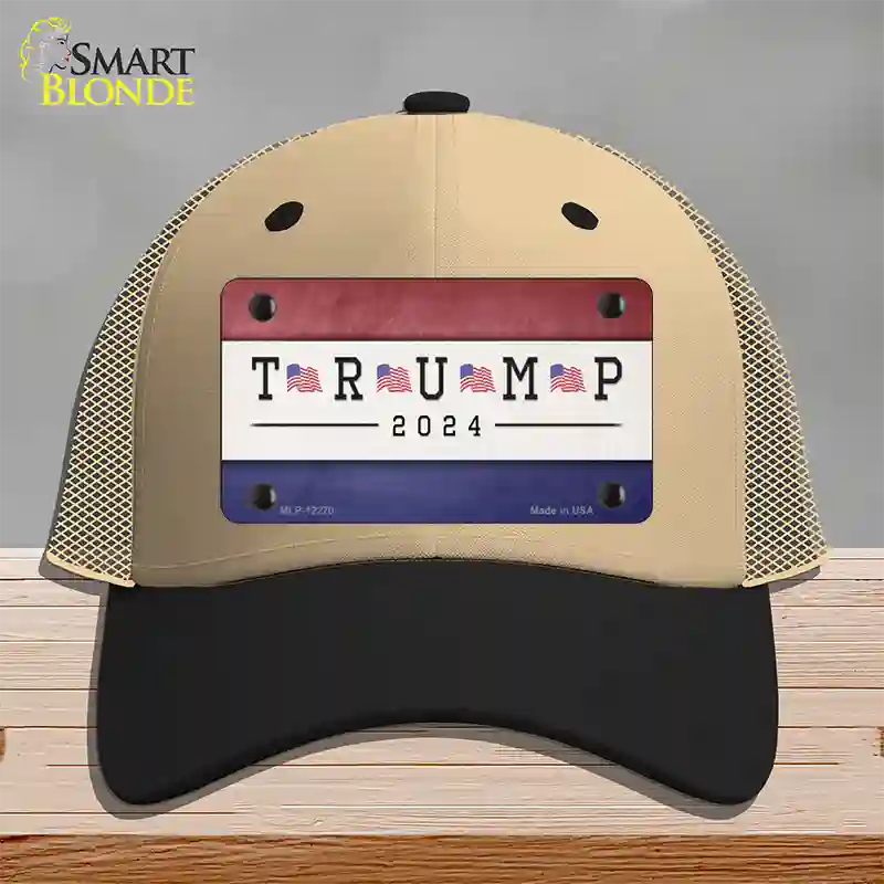 Trump 2024 USA Flag Novelty License Plate Hat Mesh / Khaki|Black