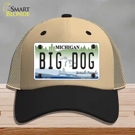 Michigan Big Dog Novelty License Plate Hat Mesh / Khaki|Black