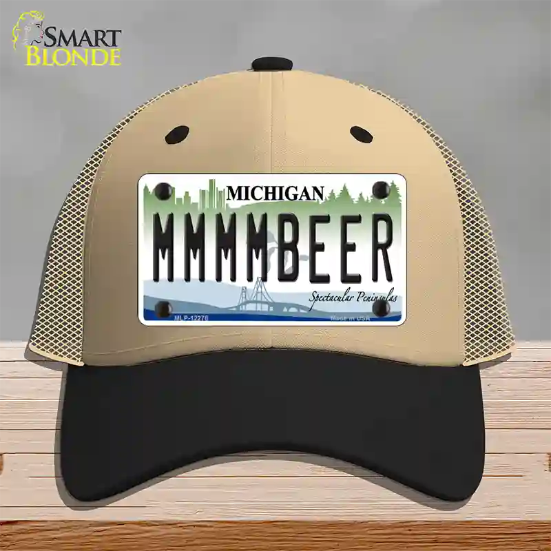 Michigan MMMMBeer Novelty License Plate Hat Mesh / Khaki|Black