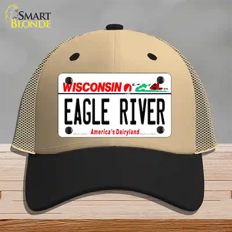 Wisconsin Eagle River Novelty License Plate Hat Mesh / Khaki|Black