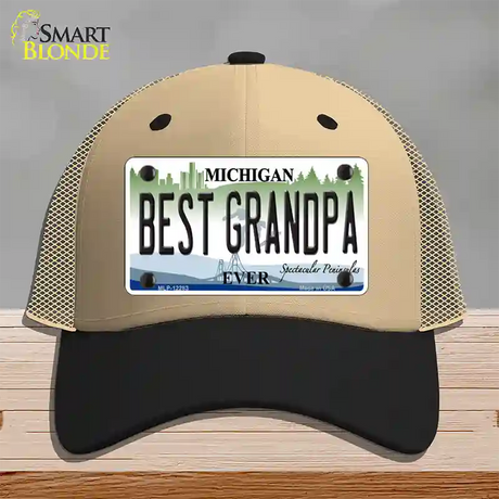 Michigan Best Grandpa Novelty License Plate Hat Mesh / Khaki|Black