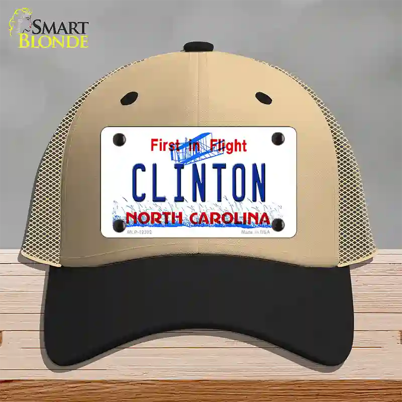 North Carolina Clinton Novelty License Plate Hat Mesh / Khaki|Black