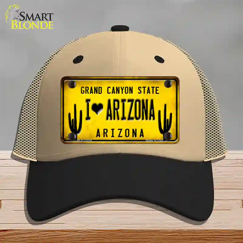 I love Arizona Yellow Novelty License Plate Hat Mesh / Khaki|Black