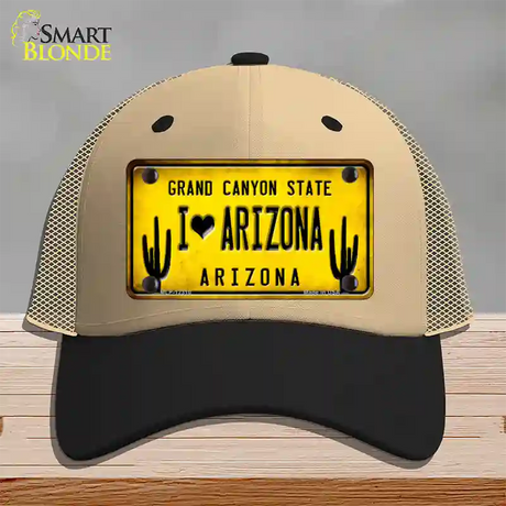 I love Arizona Yellow Novelty License Plate Hat Mesh / Khaki|Black