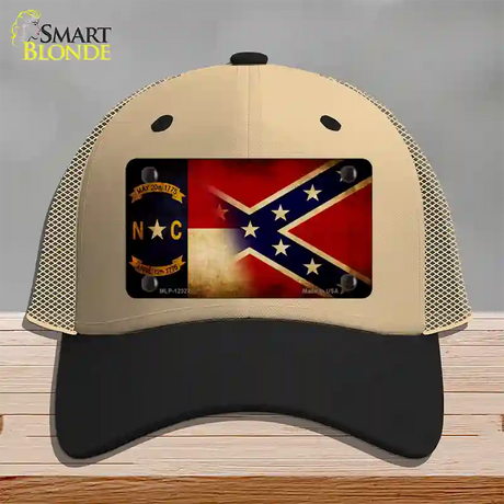 NC | Confederate Flag Novelty License Plate Hat Mesh / Khaki|Black