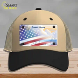 Alabama with American Flag Novelty License Plate Hat Khaki Mesh