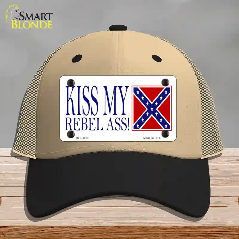 Kiss My Rebel Ass Novelty License Plate Hat Mesh / Khaki|Black