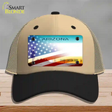 Arizona with American Flag Novelty License Plate Hat Khaki Mesh