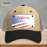 California Plate American Flag Novelty License Plate Hat Mesh / Khaki|Black