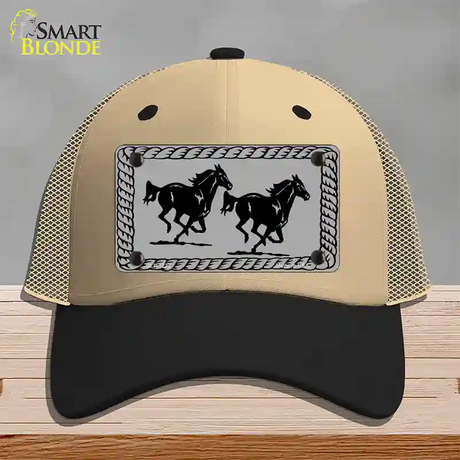 Two Running Horses Novelty License Plate Hat Mesh / Khaki|Black