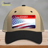 Idaho with American Flag Novelty License Plate Hat Mesh / Khaki|Black