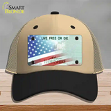 New Hampshire with American Flag Novelty License Plate Hat Mesh / Khaki|Black