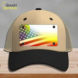 New Mexico with American Flag Novelty License Plate Hat Mesh / Khaki|Black