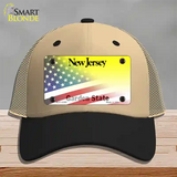 New Jersey with American Flag Novelty License Plate Hat Mesh / Khaki|Black