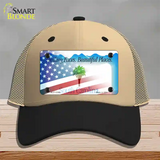 South Carolina with American Flag Novelty License Plate Hat Mesh / Khaki|Black