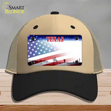 Texas with American Flag Novelty License Plate Hat Mesh / Khaki|Black