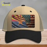 Arizona/American Flag Novelty License Plate Hat Mesh / Khaki|Black