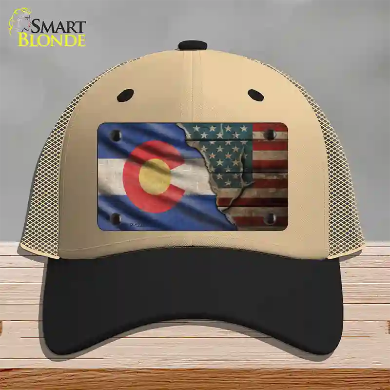 Colorado/American Flag Novelty License Plate Hat Mesh / Khaki|Black