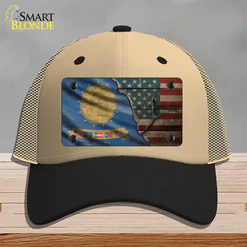 Georgia/American Flag Novelty License Plate Hat Mesh / Khaki|Black