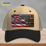 Hawaii/American Flag Novelty License Plate Hat Mesh / Khaki|Black