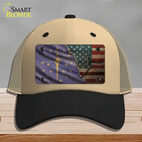 Indiana/American Flag Novelty License Plate Hat Mesh / Khaki|Black