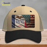 Iowa/American Flag Novelty License Plate Hat Mesh / Khaki|Black