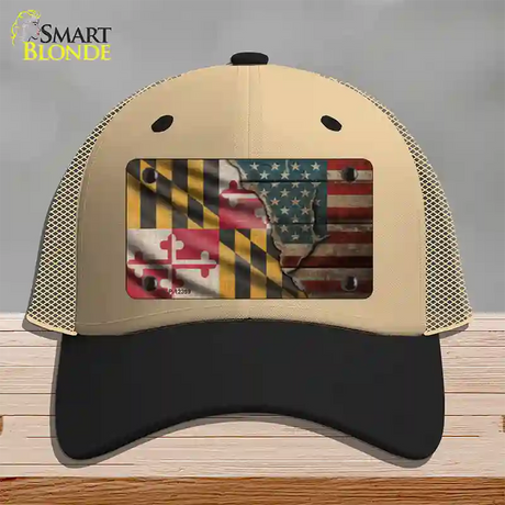 Maryland/American Flag Novelty License Plate Hat Mesh / Khaki|Black