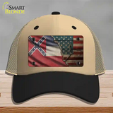 Mississippi/American Flag Novelty License Plate Hat Mesh / Khaki|Black