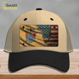 New Jersey/American Flag Novelty License Plate Hat Mesh / Khaki|Black