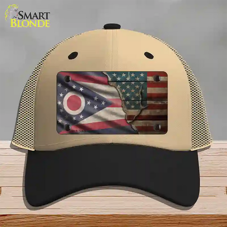 Ohio/American Flag Novelty License Plate Hat Mesh / Khaki|Black