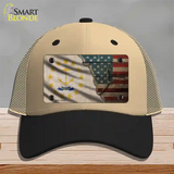 Rhode Island/American Flag Novelty License Plate Hat Mesh / Khaki|Black