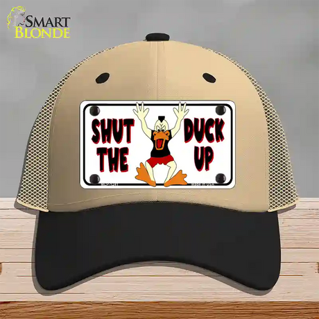 Shut The Duck Up Novelty License Plate Hat Mesh / Khaki|Black