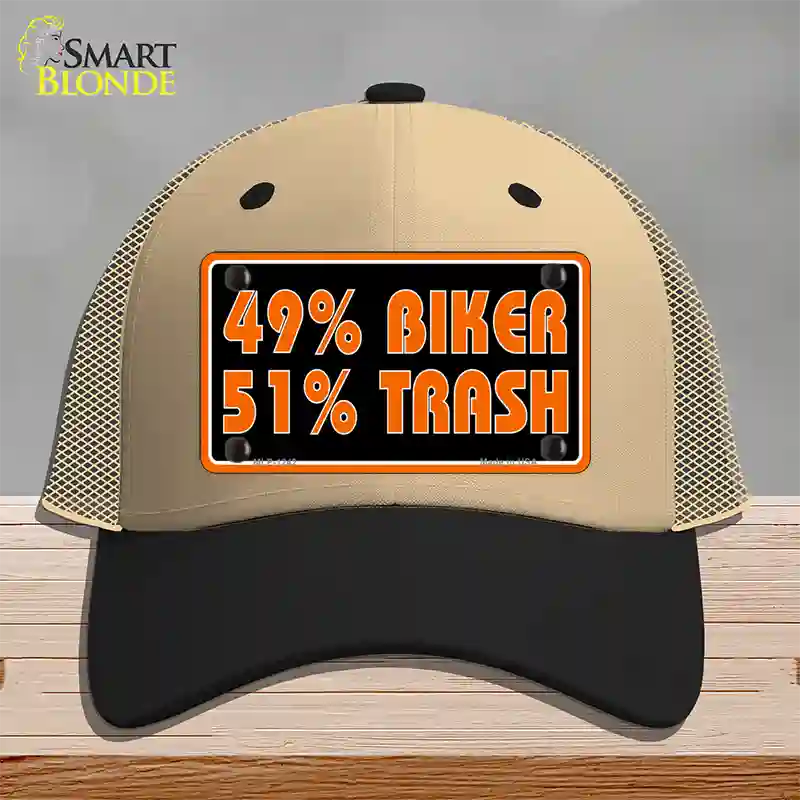 49% Biker 51% Trash Novelty License Plate Hat Mesh / Khaki|Black