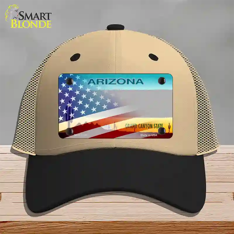 Arizona License Plate American Flag Novelty License Plate Hat Khaki Mesh