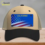 California with Blue California Plate Novelty License Plate Hat Mesh / Khaki|Black