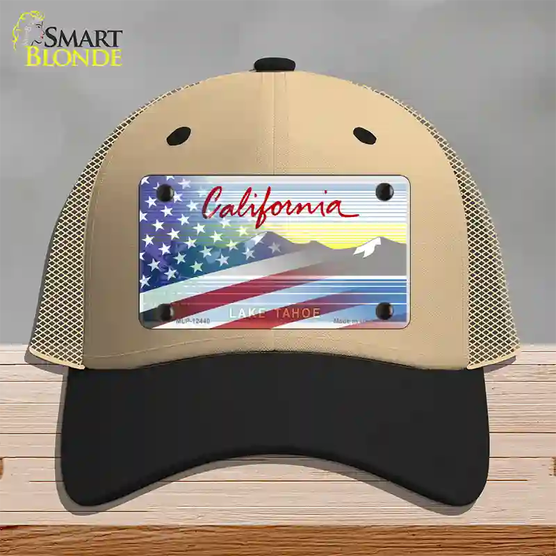 California Tahoe Plate American Flag Novelty License Plate Hat Mesh / Khaki|Black